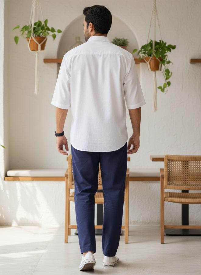 TRULOOM Men Navy Regular Fit Cotton Flex Trousers - Image 3
